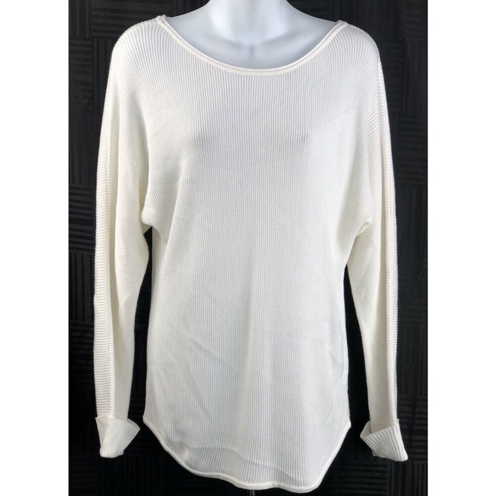 NWT NY & Co Sweater S Ivory Asymmetrical Strappy Back Cuffed LongSleeve boho